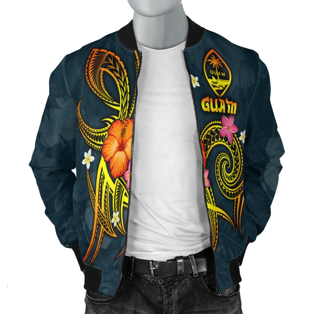 Guam Polynesian Men's Bomber Jacket - Legend of Guam (Blue) - Polynesian Pride