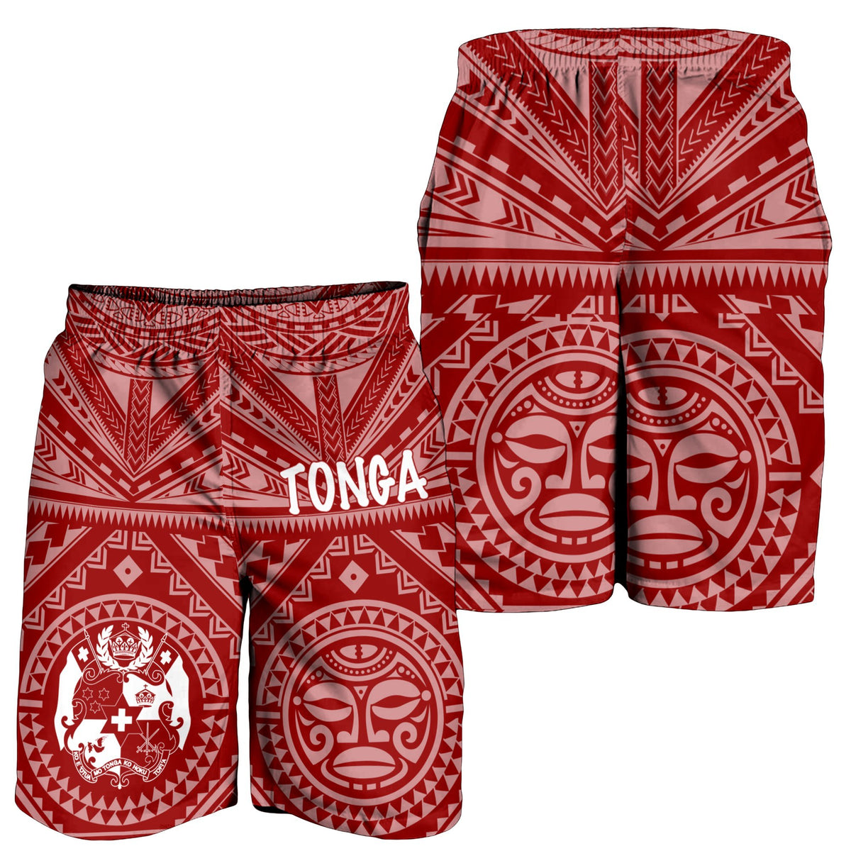Tonga Men's Short - Tonga Seal With Polynesian Tattoo Style (Red) - Polynesian Pride