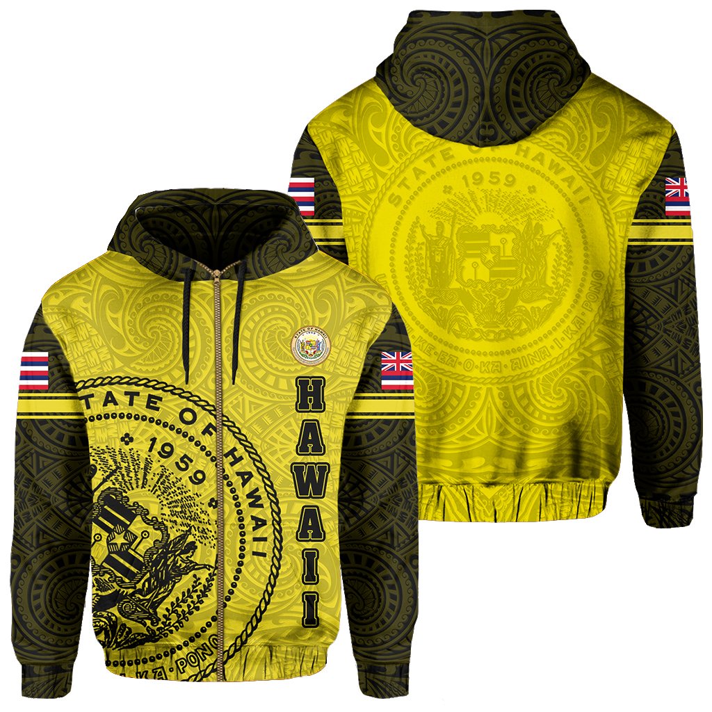 Polynesian Flag Seal of Hawaii Zip Hoodie Yelllow Unisex Yellow - Polynesian Pride