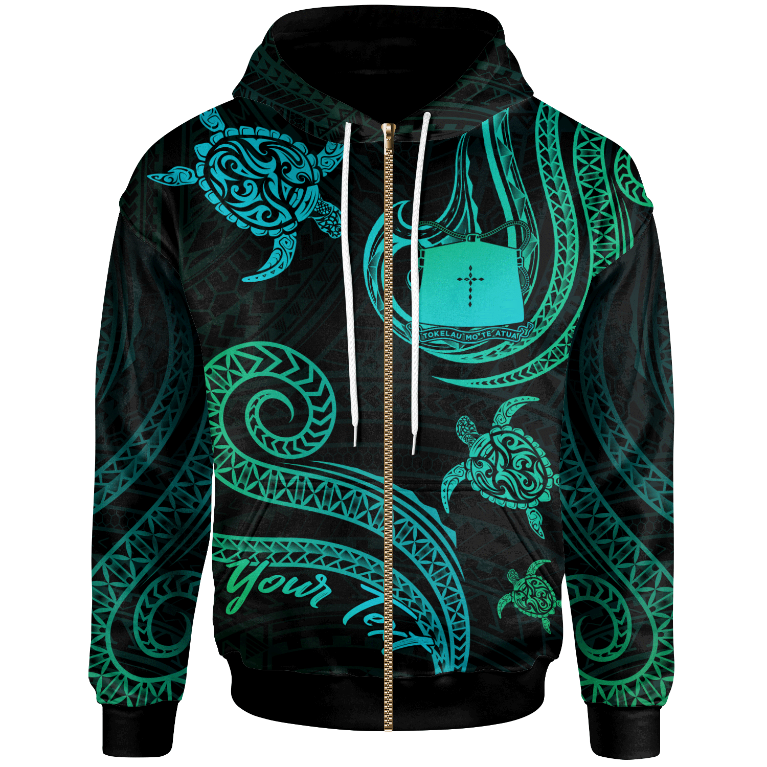 Tokelau Custom Zip Hoodie Polynesian Turtle With Pattern Unisex Blue Green - Polynesian Pride