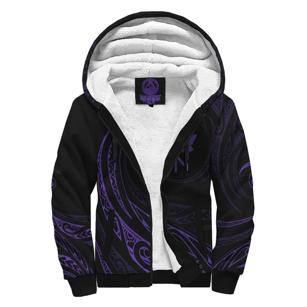 Kanaka Sherpa Hoodie - Frida Style - Purple Black - Polynesian Pride