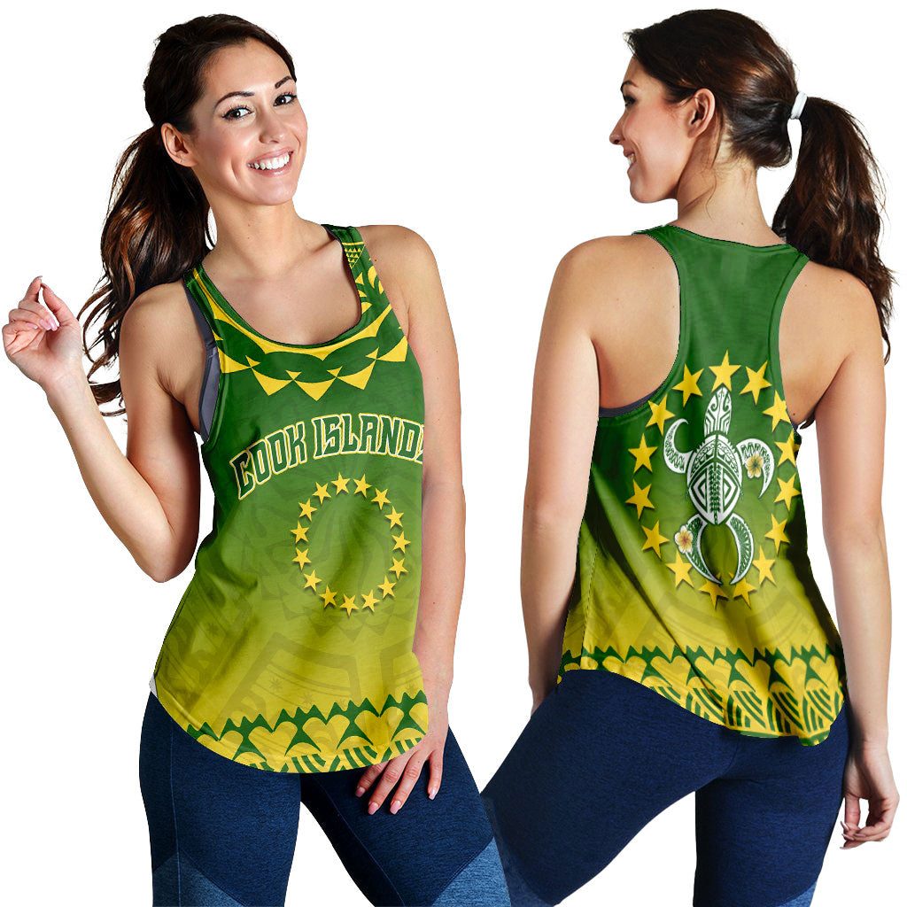 Cook Islands Turtle With Tribal Women Tank Top - LT12 Green - Polynesian Pride