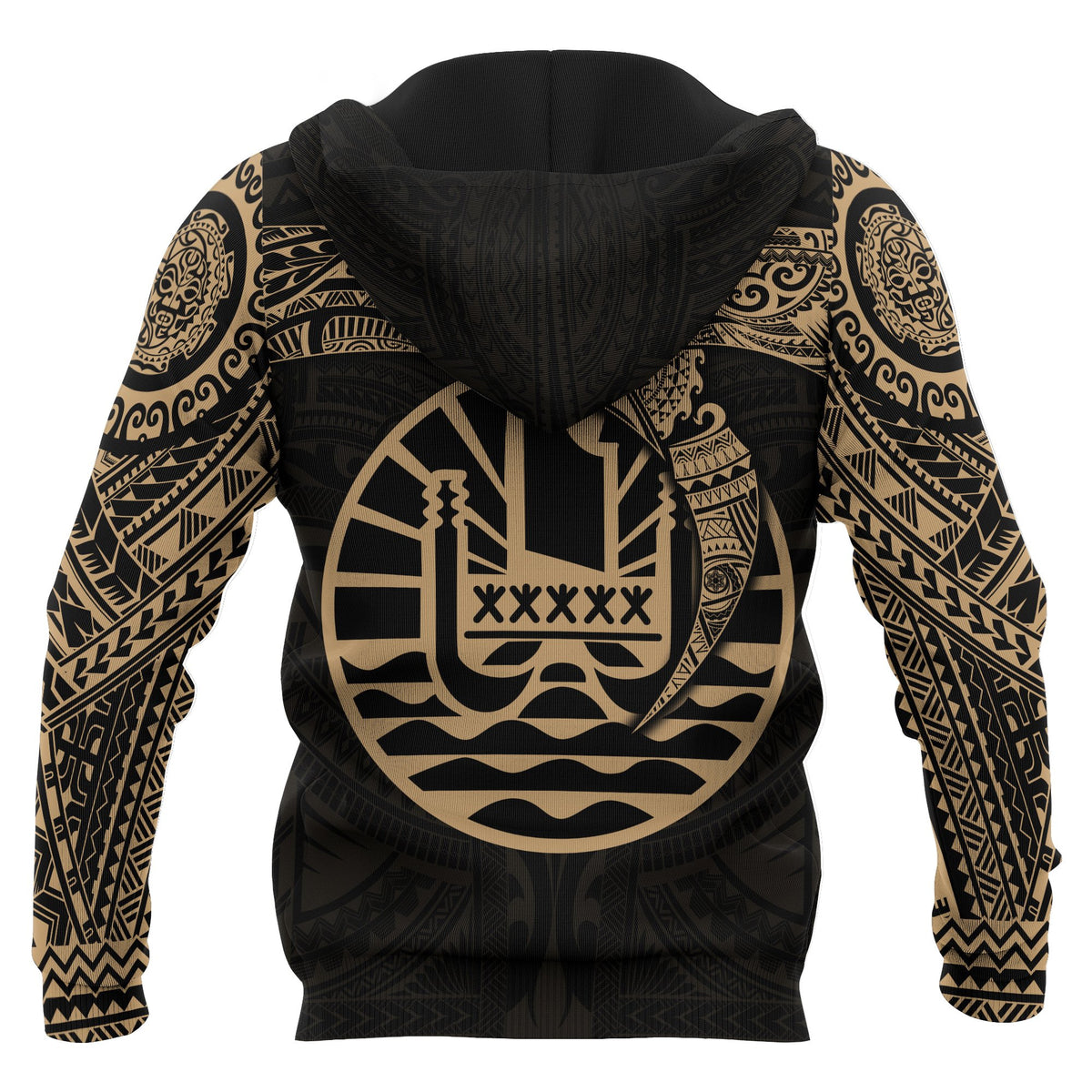 Tahiti Polynesian Zip up Hoodie Gold Heart Shield - Polynesian Pride