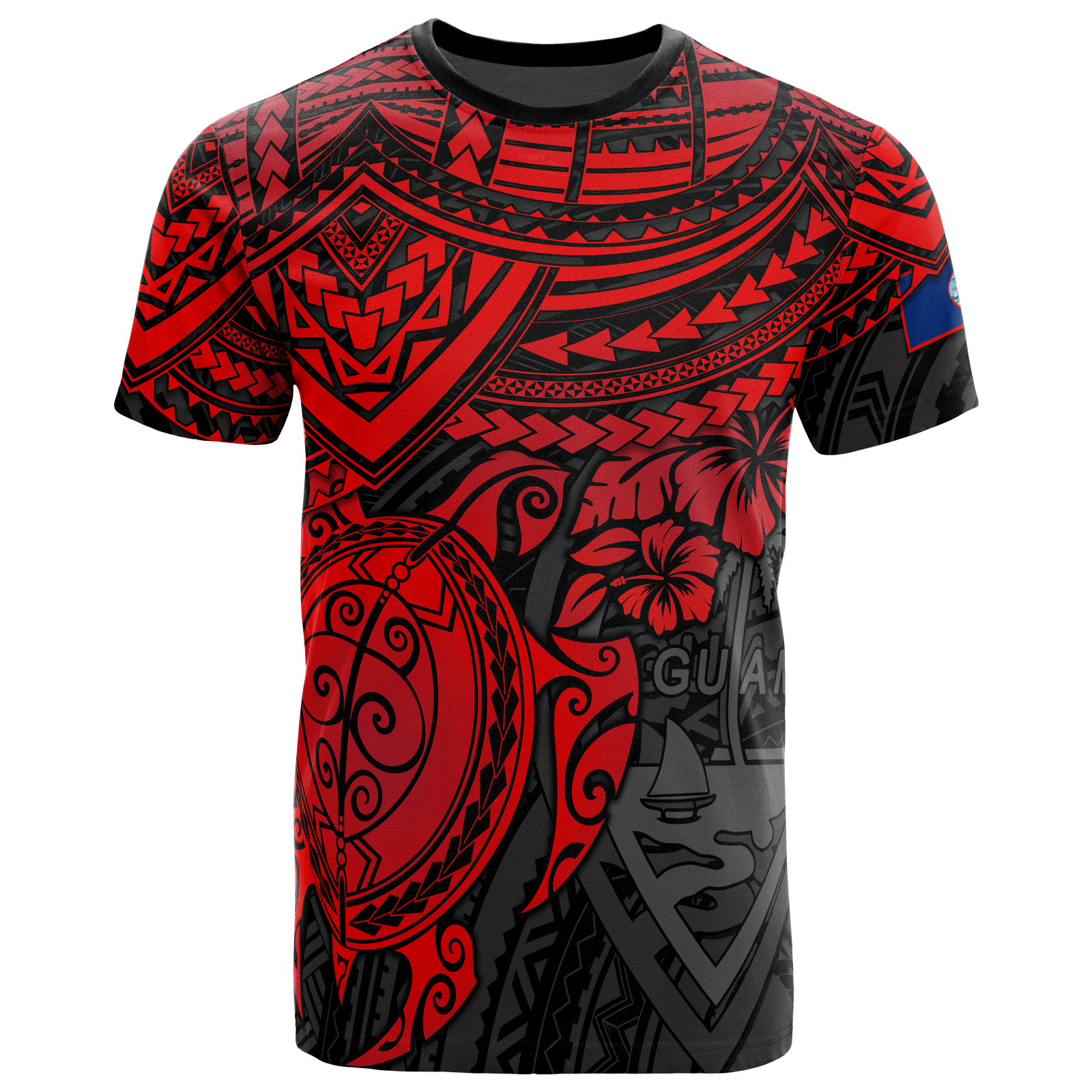 Guam T Shirt Guam Flag Polynesian Red Turtle Hibiscus Unisex RED - Polynesian Pride