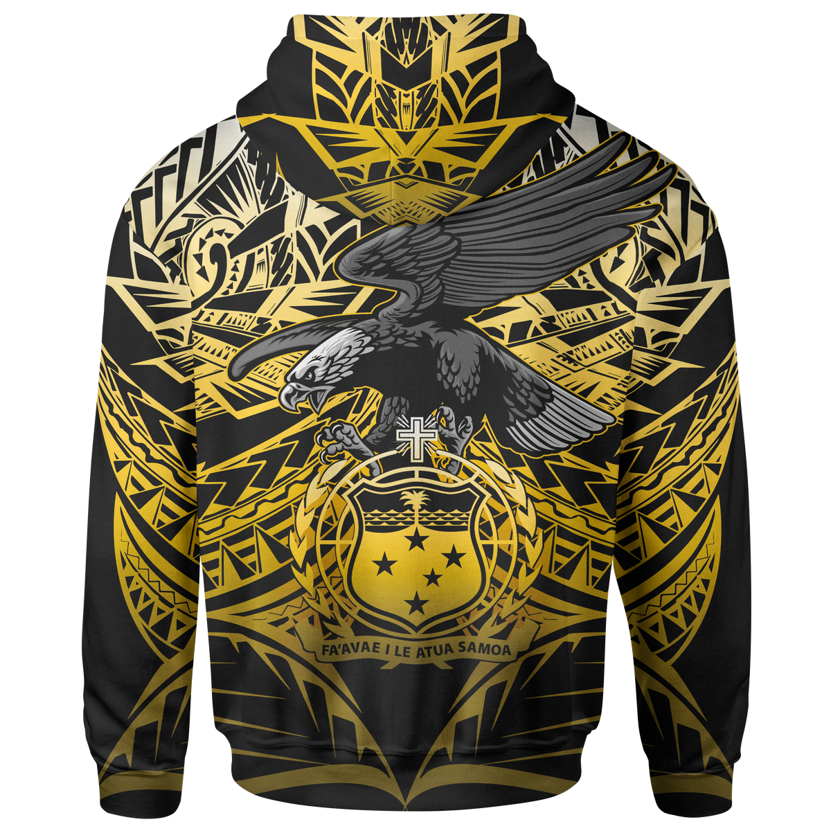 Samoa Polynesian Custom Zip up Hoodie Eagle Tribal Pattern Yellow - Polynesian Pride