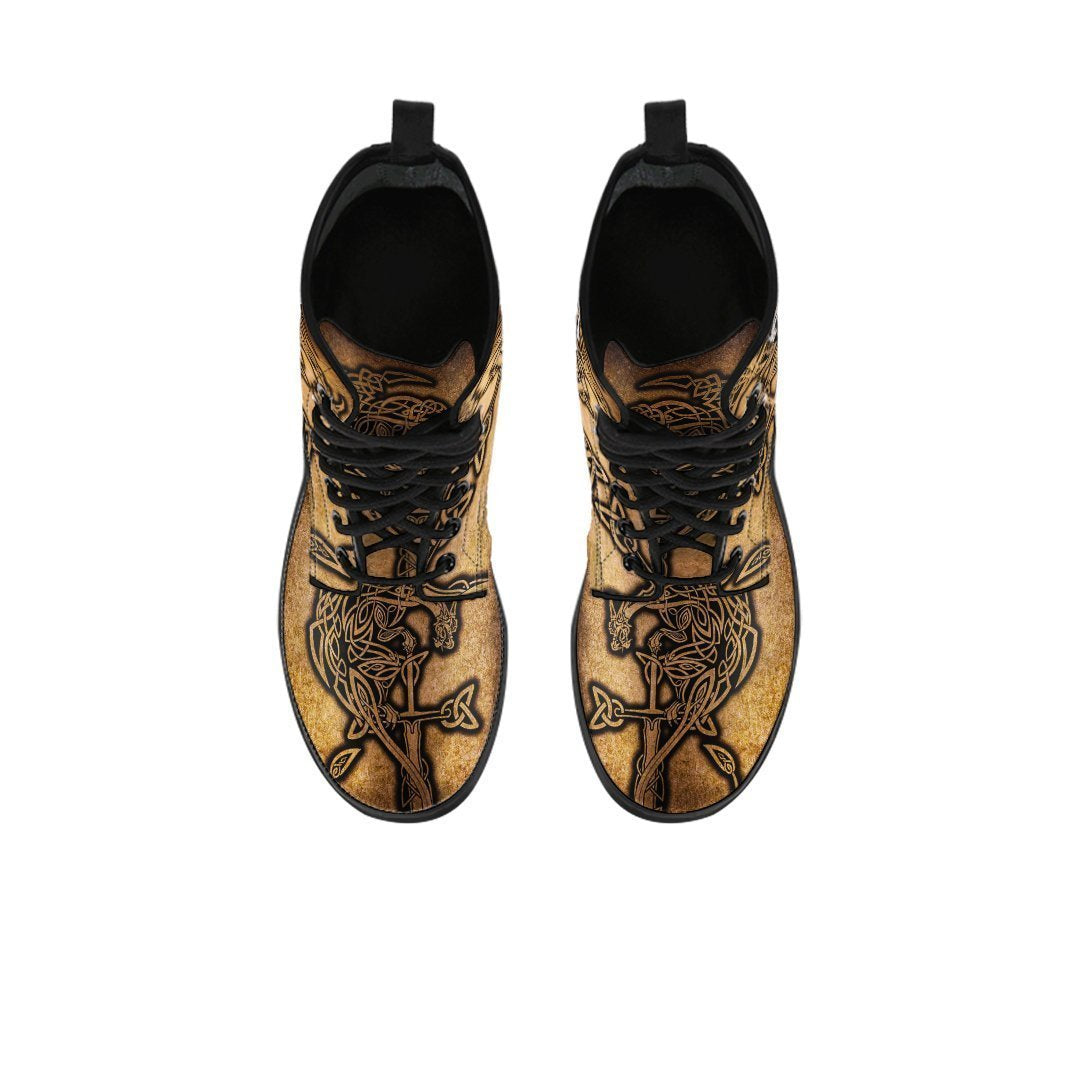 Celtic Dragon Leather Boots - Celtic Dragon With Cross Vintage Style - Polynesian Pride