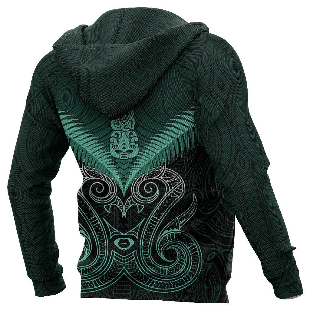 Maori Manaia New Zealand Zip up Hoodie Turquoise - Polynesian Pride
