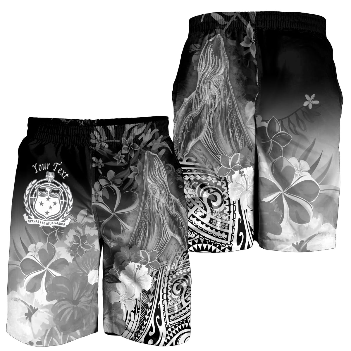 Custom Personalised Samoa Men's Shorts - Humpback Whale with Tropical Flowers (White) - Polynesian Pride