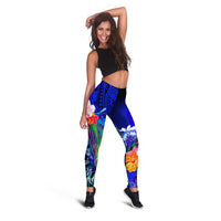 CNMI Custom Personalised Legging - Humpback Whale with Tropical Flowers (Blue) - Polynesian Pride