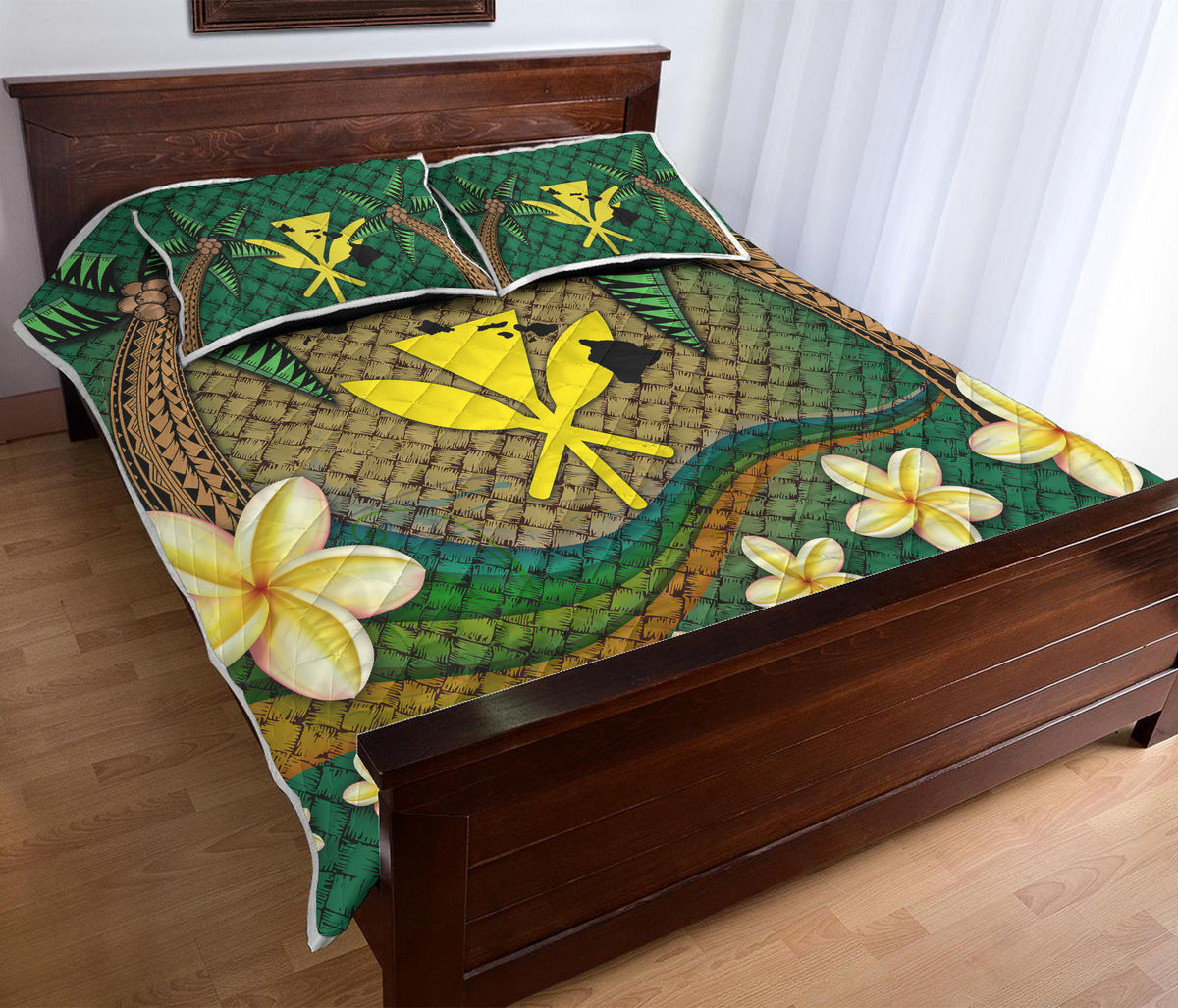 Kanaka Maoli (Hawaiian) Quilt Bed Set - Lauhala Tropical Plumeria Coconut Tree Polynesian LT4 - Polynesian Pride