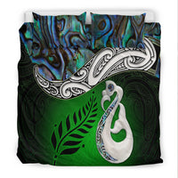 New Zealand Maori Bedding Set Silver Fern - Manaia Paua Shell Glitter Green LT4 - Polynesian Pride