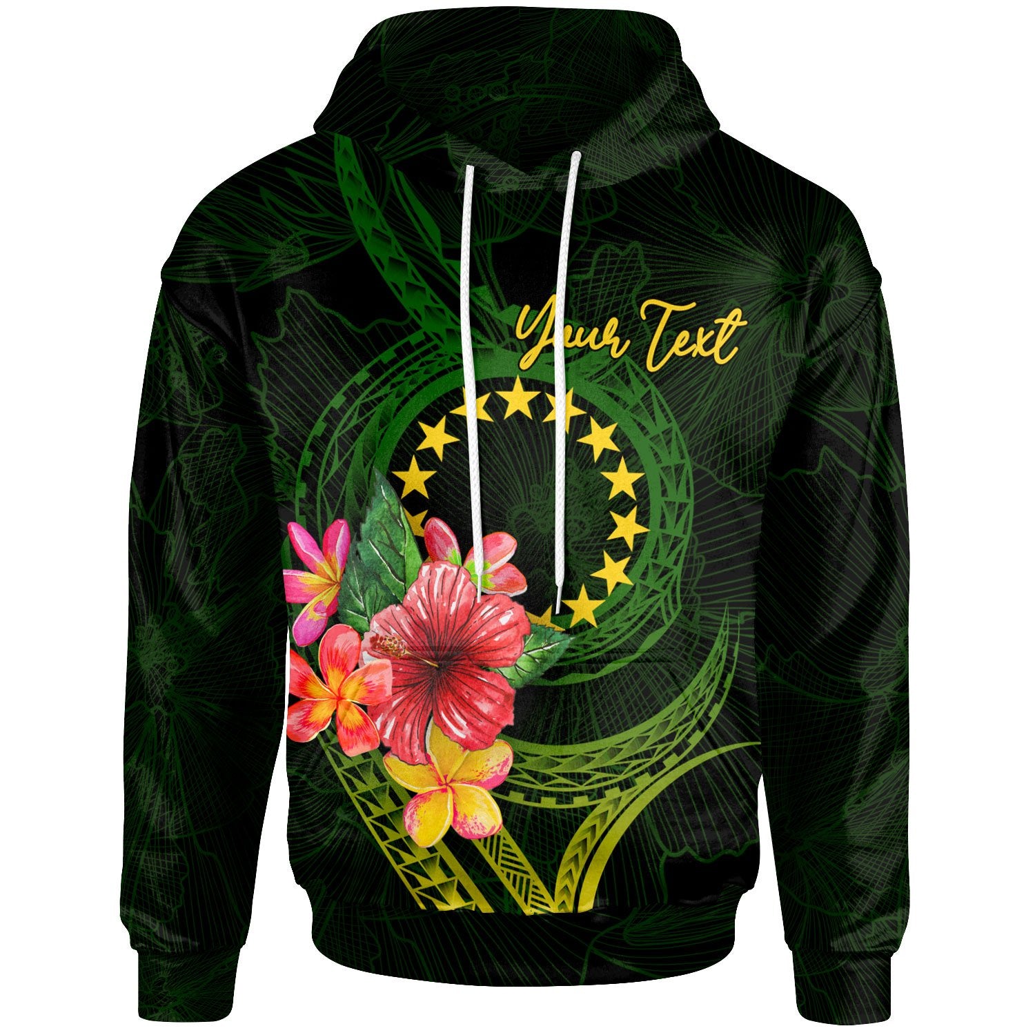 Cook Islands Polynesian Custom Hoodie Floral With Seal Flag Color Unisex Green - Polynesian Pride