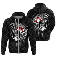 Hawaii Polynesian Warrior Mask Zip Hoodie Toon Style Unisex Black - Polynesian Pride