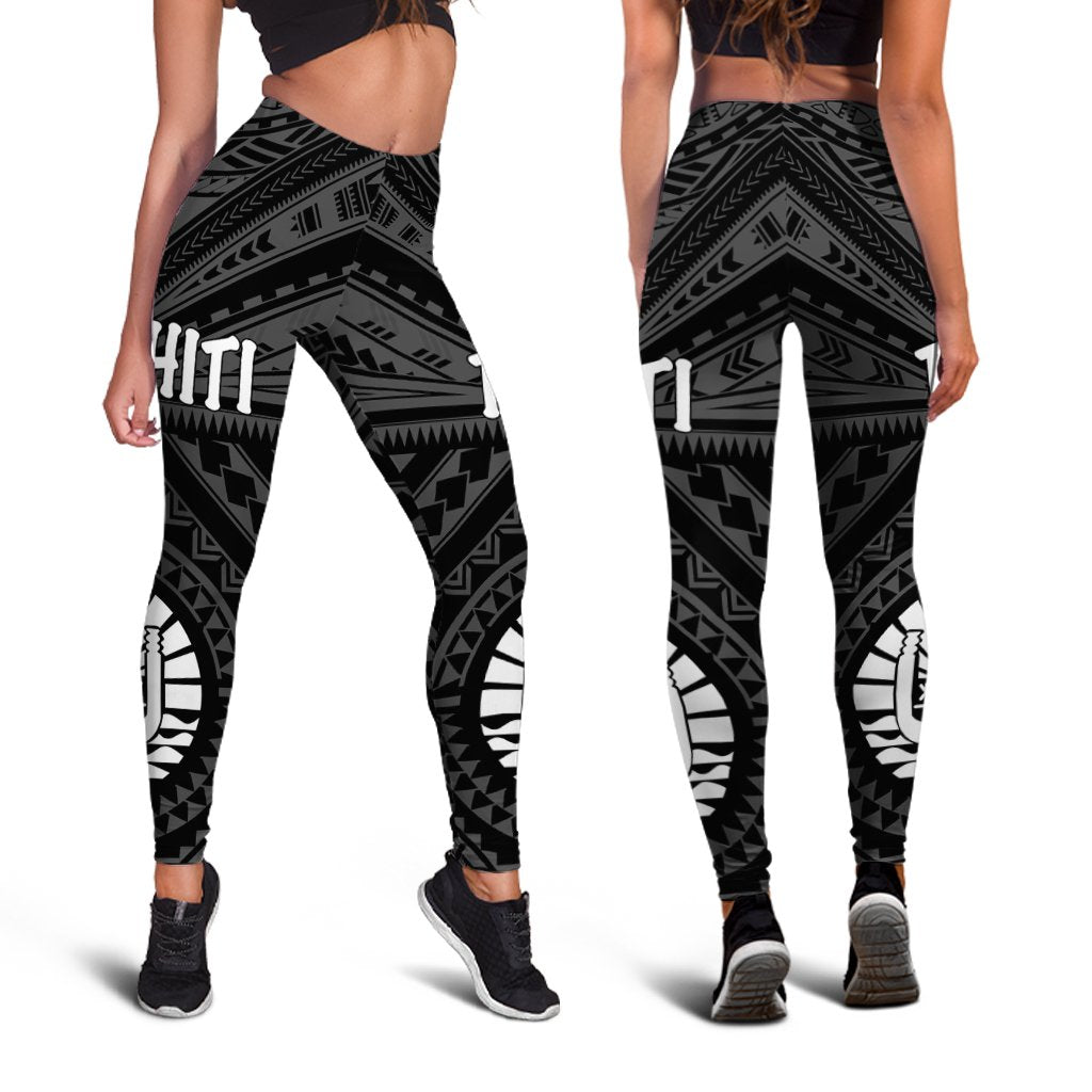 Tahiti Women's Leggings - Tahiti Seal In Polynesian Tattoo Style (Black) - Polynesian Pride