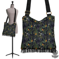 Hawaii Tropical Leaves And Flowers In The Night Style Crossbody Boho Handbag Crossbody Boho Handbag One Size Green - Polynesian Pride
