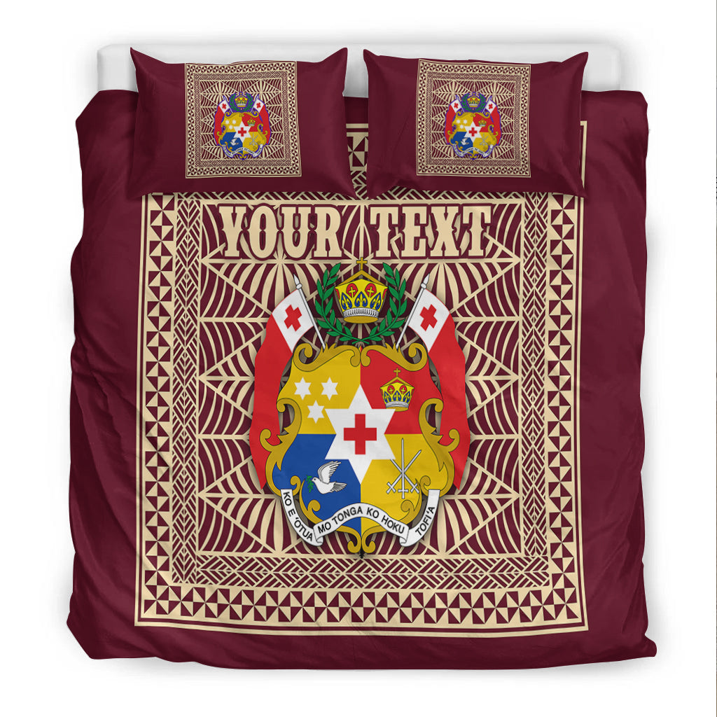 (Custom Personalised) Tonga Pattern Bedding Set Coat of Arms - Maroon and Beige LT4 - Polynesian Pride