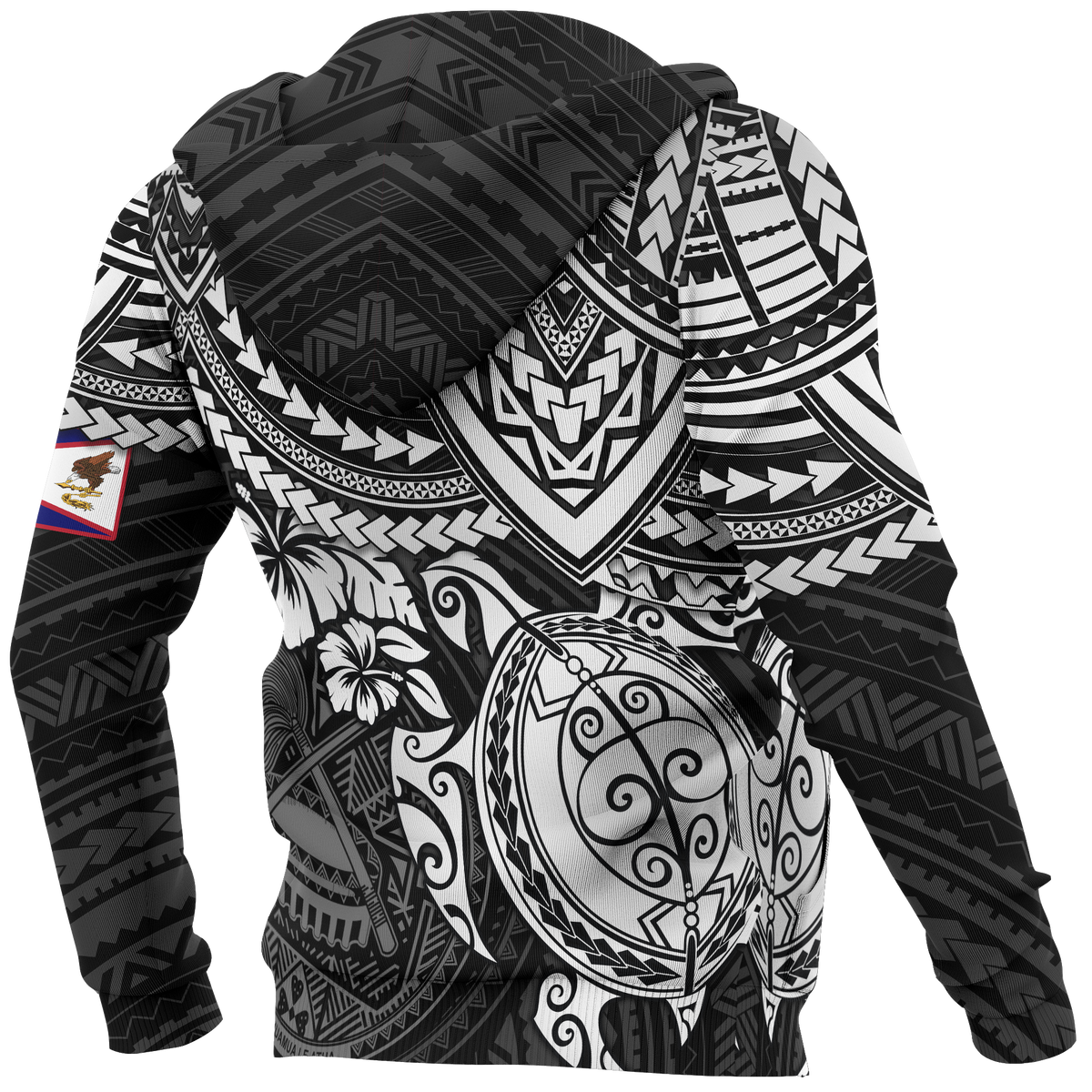 American Samoa Polynesian Hoodie (Zip up) Black Turtle - Polynesian Pride