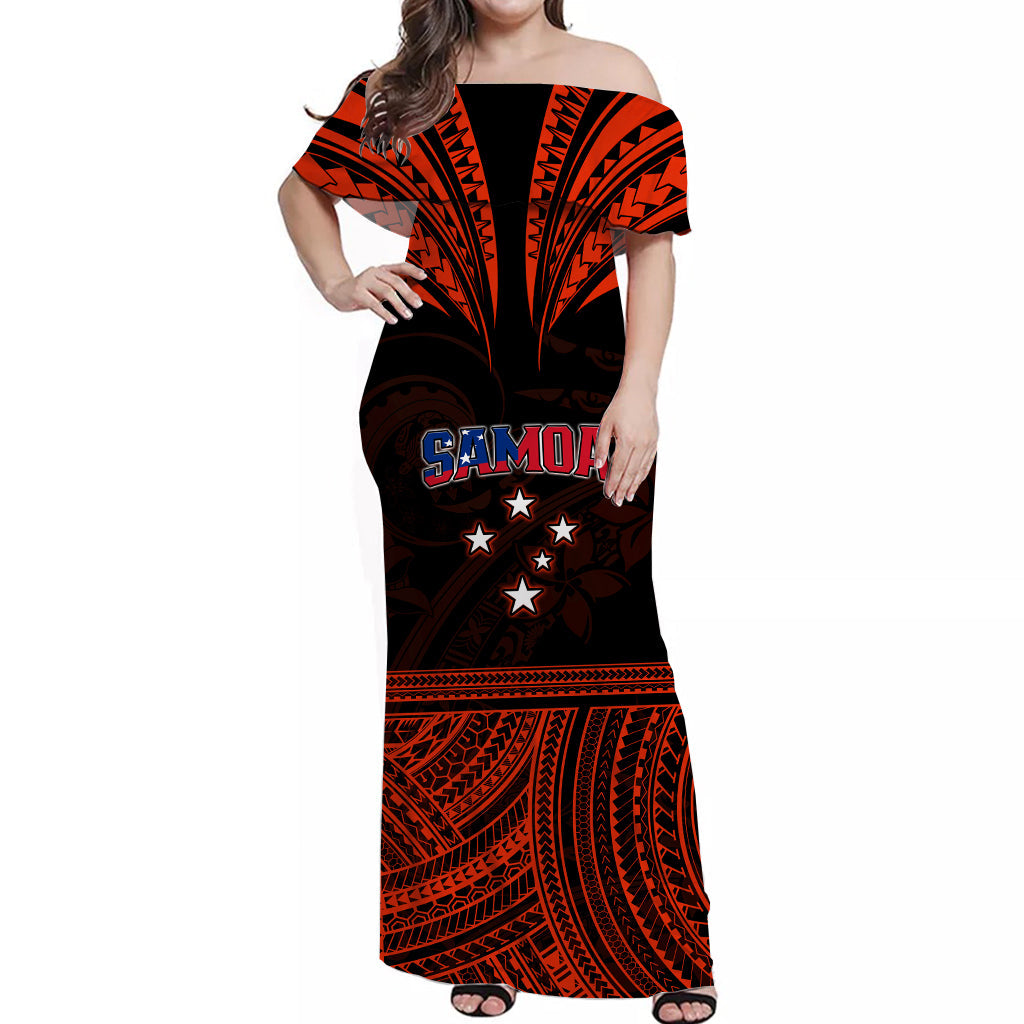 (Custom Personalised) Samoa Tatau Off Shoulder Long Dress Red Polynesian Proud Samoan LT13 Women Red - Polynesian Pride