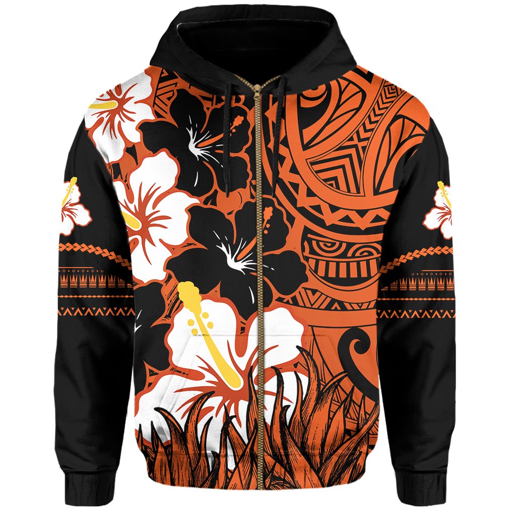 Hawaii Hoodie Black Noon Hibiscus Zip Hoodie - Polynesian Pride