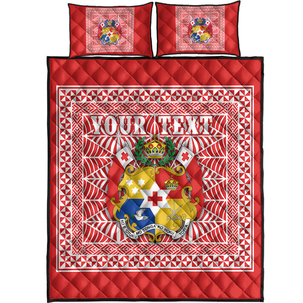 (Custom Personalised) Tonga Pattern Quilt Bed Set Coat of Arms - Red and White LT4 Red - Polynesian Pride