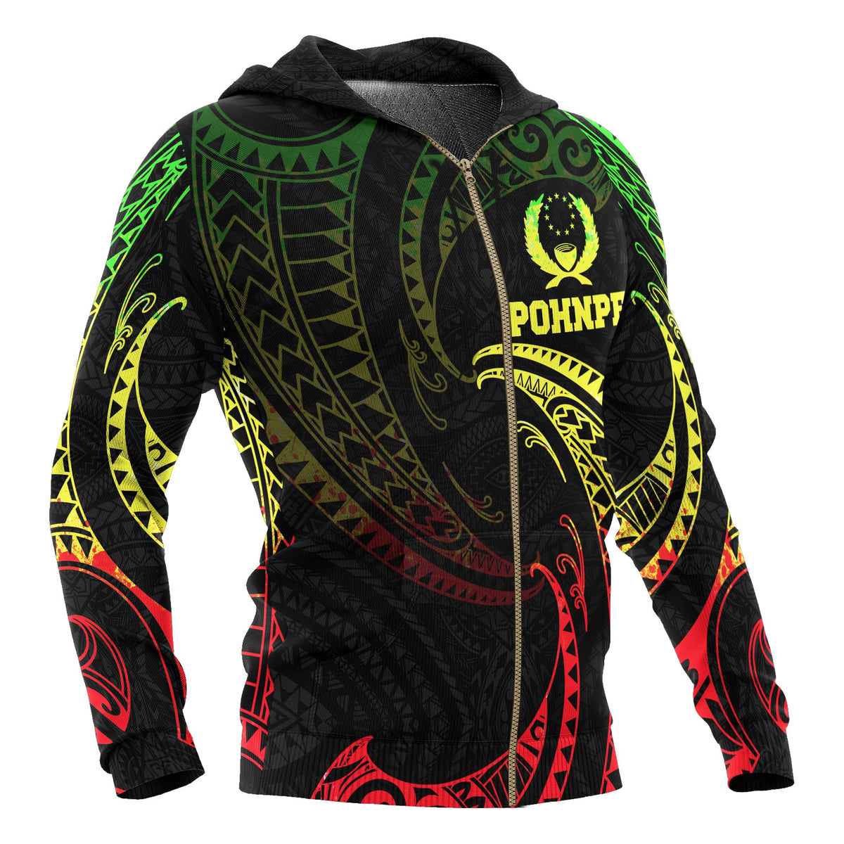 Pohnpei Micronesia All Over Zip up Hoodie Reggae Tribal Wave - Polynesian Pride