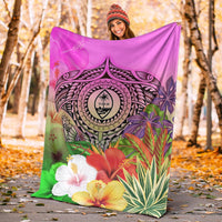 Guam Polynesian Premium Blanket - Manta Ray Tropical Flowers - Polynesian Pride