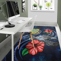 Tuvalu Polynesian Area Rug - Blue Turtle Hibiscus - Polynesian Pride