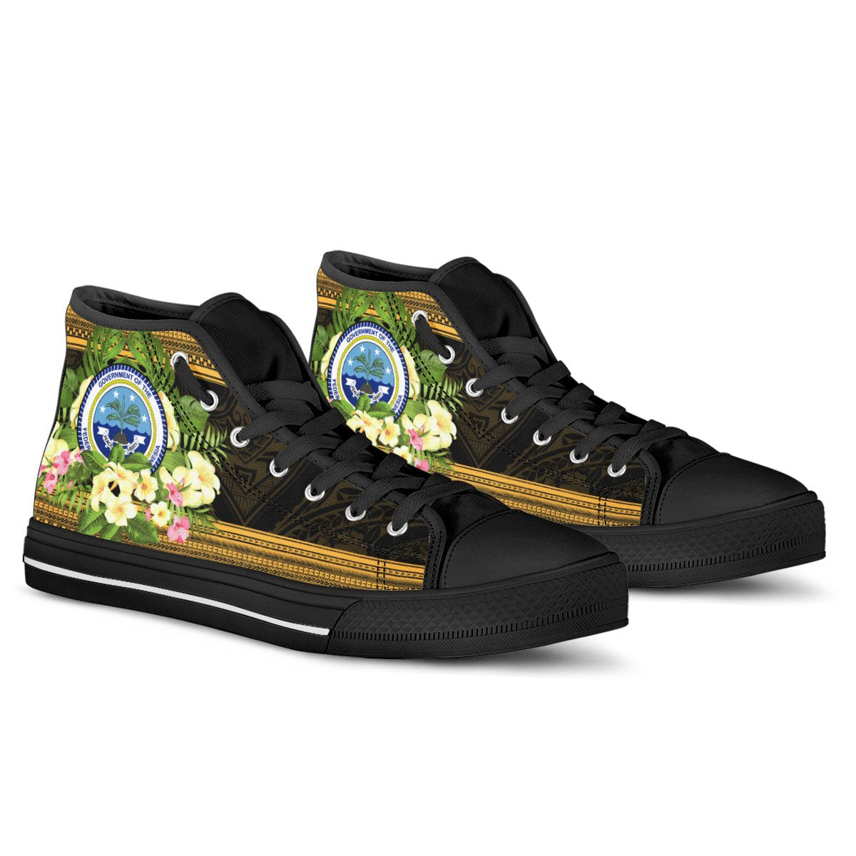 Federated States of Micronesia High Top Shoes - Polynesian Gold Patterns Collection - Polynesian Pride