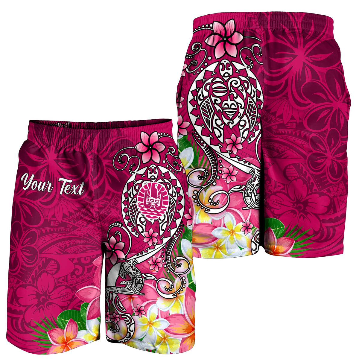 Tahiti Custom Personalised Men's Shorts - Turtle Plumeria (Pink) - Polynesian Pride
