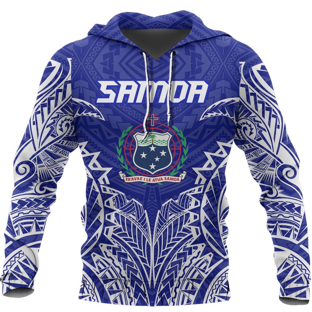 Samoa Premium Hoodie Samoa Coat of Arms Polynesian Tattoo Unisex Blue - Polynesian Pride