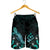 Vanuatu Polynesian Men's Shorts - Turtle With Blooming Hibiscus Turquoise - Polynesian Pride