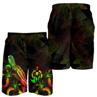 Vanuatu Polynesian Men's Shorts - Turtle With Blooming Hibiscus Reggae - Polynesian Pride