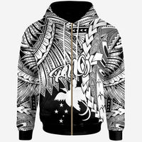 Papua New Guinea Polynesian Zip up Hoodie Tribal Wave Tattoo White Unisex White - Polynesian Pride