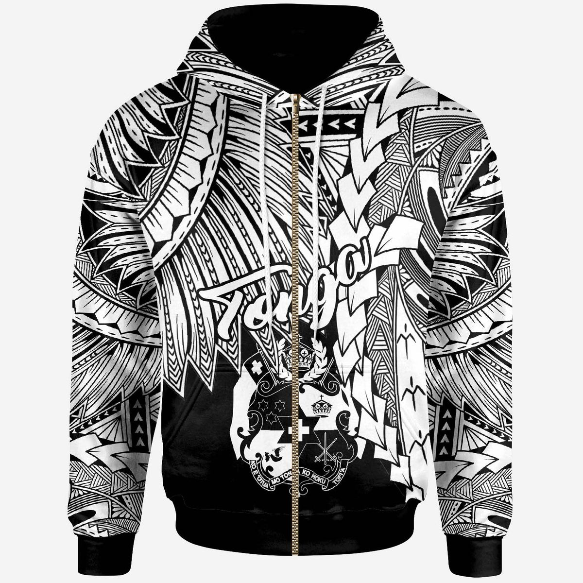 Tonga Polynesian Zip up Hoodie Tribal Wave Tattoo White Unisex White - Polynesian Pride