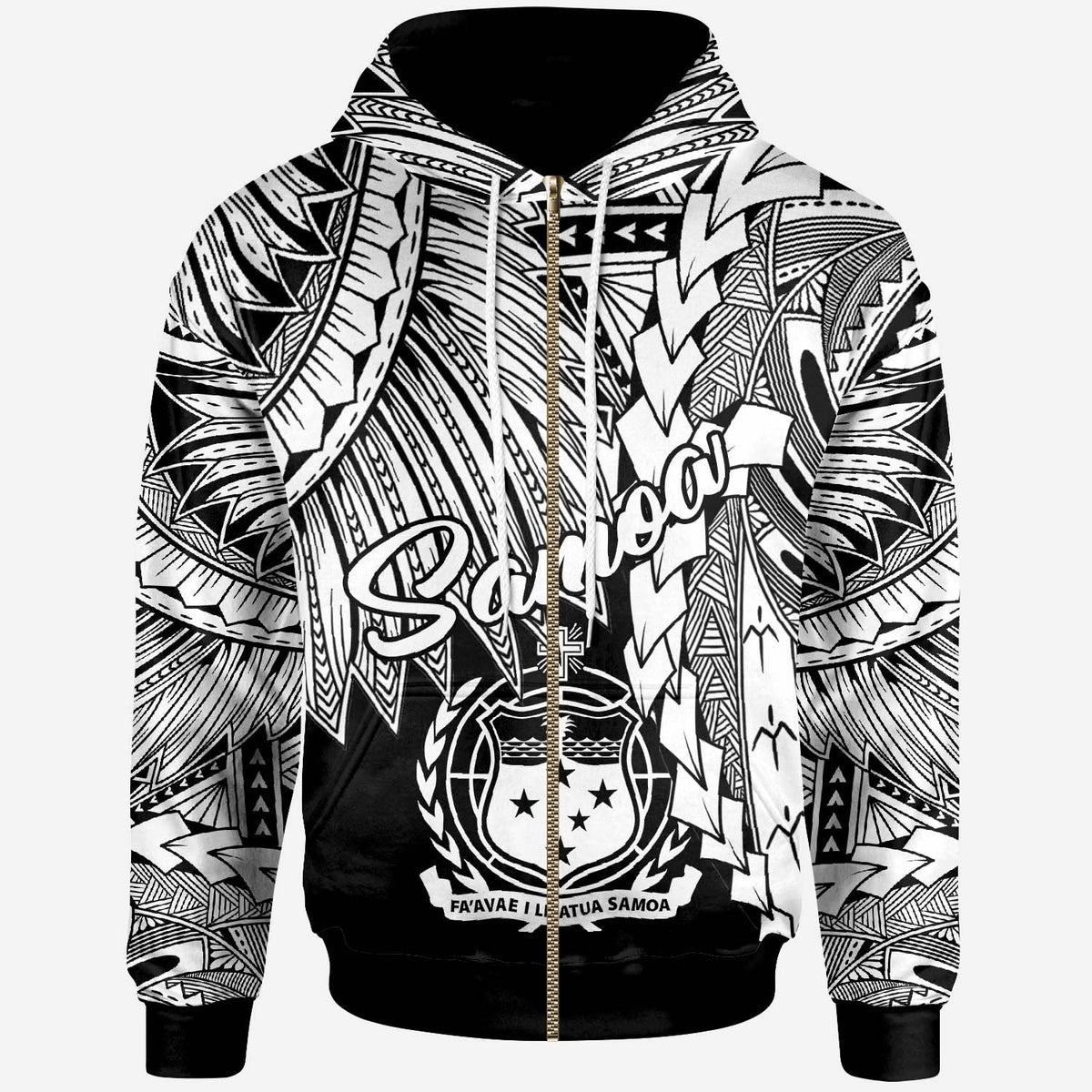 Samoa Polynesian Zip up Hoodie Tribal Wave Tattoo White Unisex White - Polynesian Pride