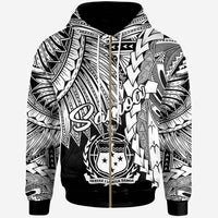 Samoa Polynesian Zip up Hoodie Tribal Wave Tattoo White Unisex White - Polynesian Pride
