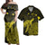 (Private ES Security) Matching Couple Hawaiian Outfits Dress and Hawaiian Shirt Hawaii Polynesian Hibiscus Turtle Map Yellow RLT14 - Polynesian Pride
