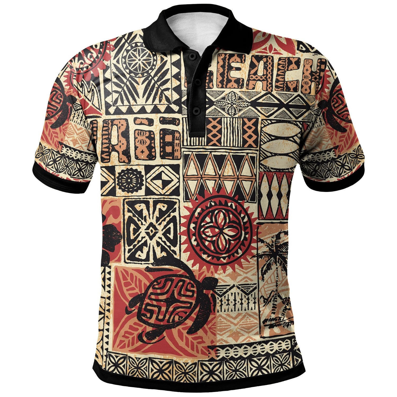 Hawaii Polo Shirt Hawaiian Style Tribal Fabric Patchwork Unisex Vintage Color - Polynesian Pride