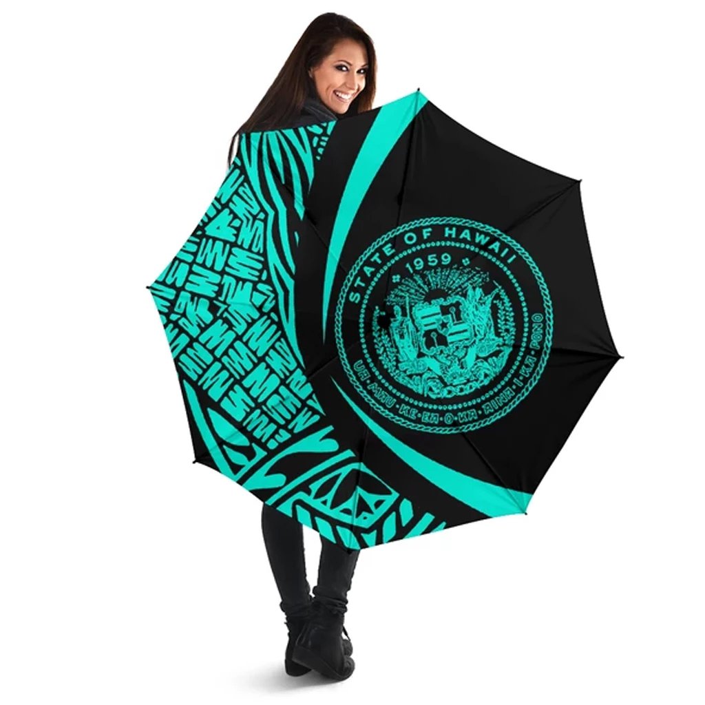 Seal Of Hawaii Umbrella Turquoise - Circle Style Umbrella One Size Turquoise - Polynesian Pride
