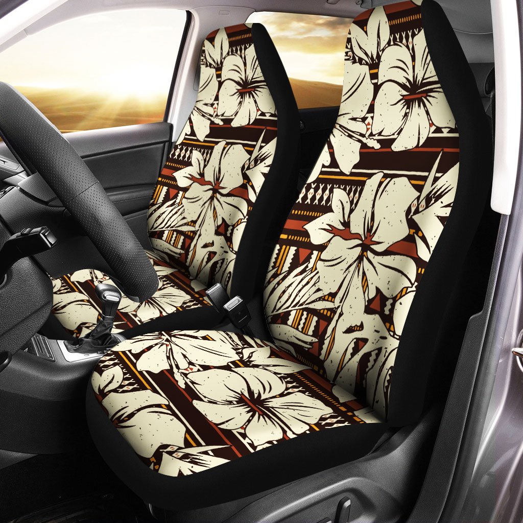 Polynesian Car Seat Cover - Hibiscus Flower Tribal Fabric Wallpaper Universal Fit Vintage - Polynesian Pride