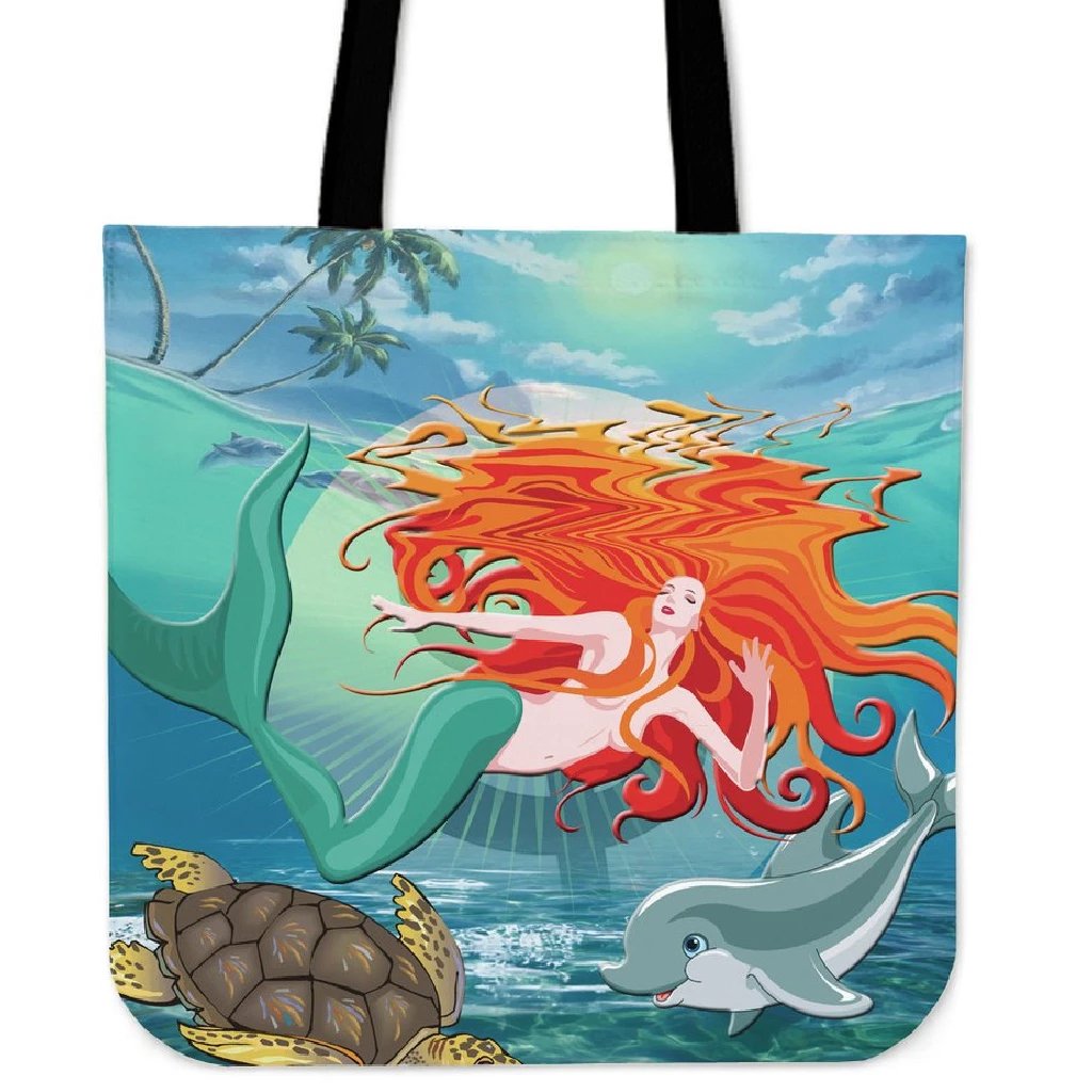 Mermaid And Animal Tote Bag Tote Bag One Size Blue - Polynesian Pride