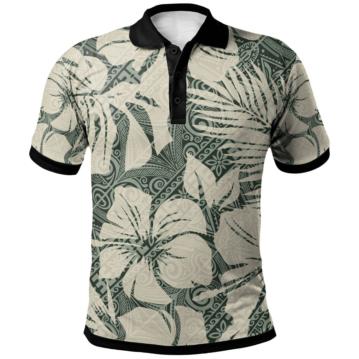Polynesian Polo Shirt Abstract Hibiscus Flowers With Tribal Background Unisex Vintage Color - Polynesian Pride