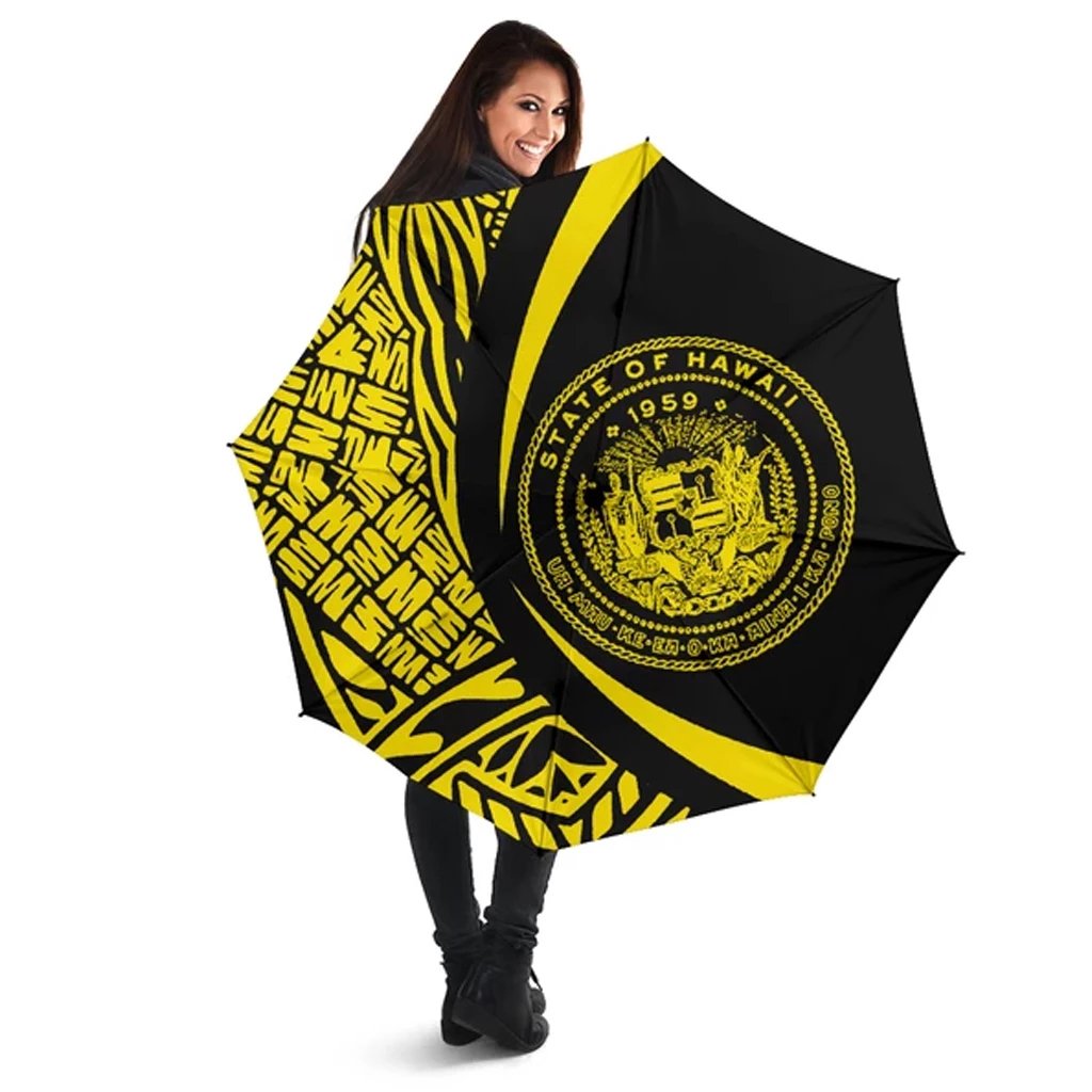 Seal Of Hawaii Umbrella Yellow - Circle Style Umbrella One Size Yellow - Polynesian Pride