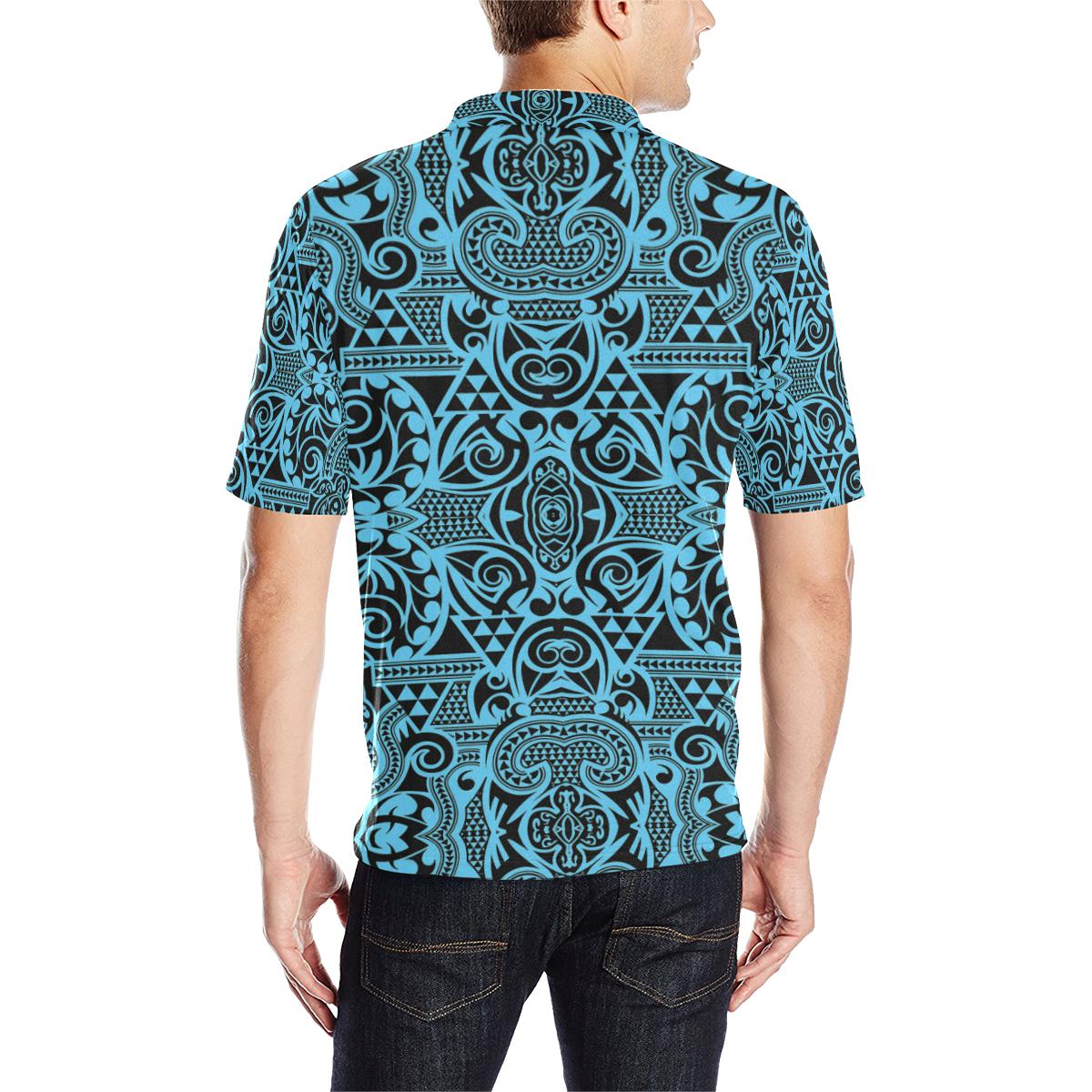 Polynesian Polo Shirt Grown Blue White - Polynesian Pride