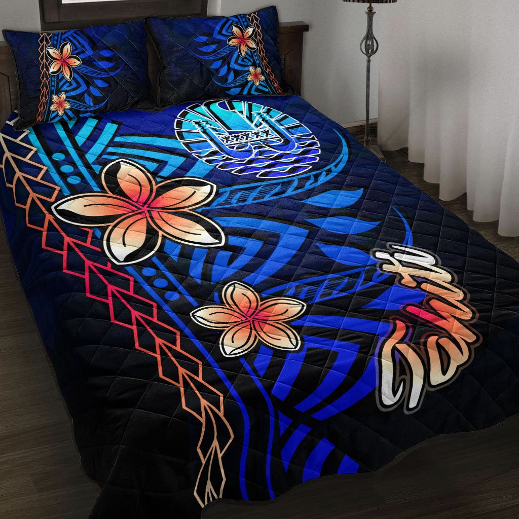 Tahiti Quilt Bed Set - Vintage Tribal Mountain Blue - Polynesian Pride