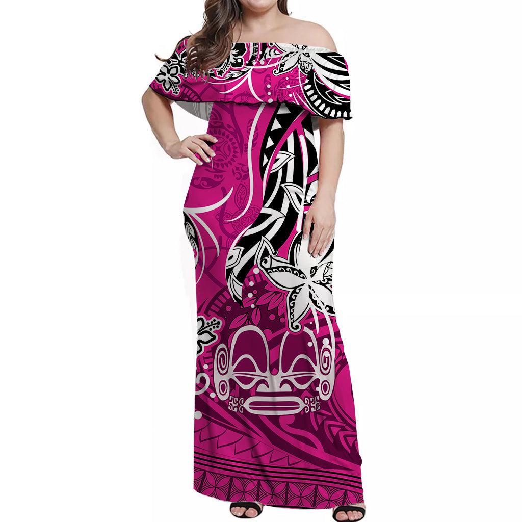 Marquesas Islands Off Shoulder Long Dress Pink Beautiful Lady LT13 Long Dress Pink - Polynesian Pride