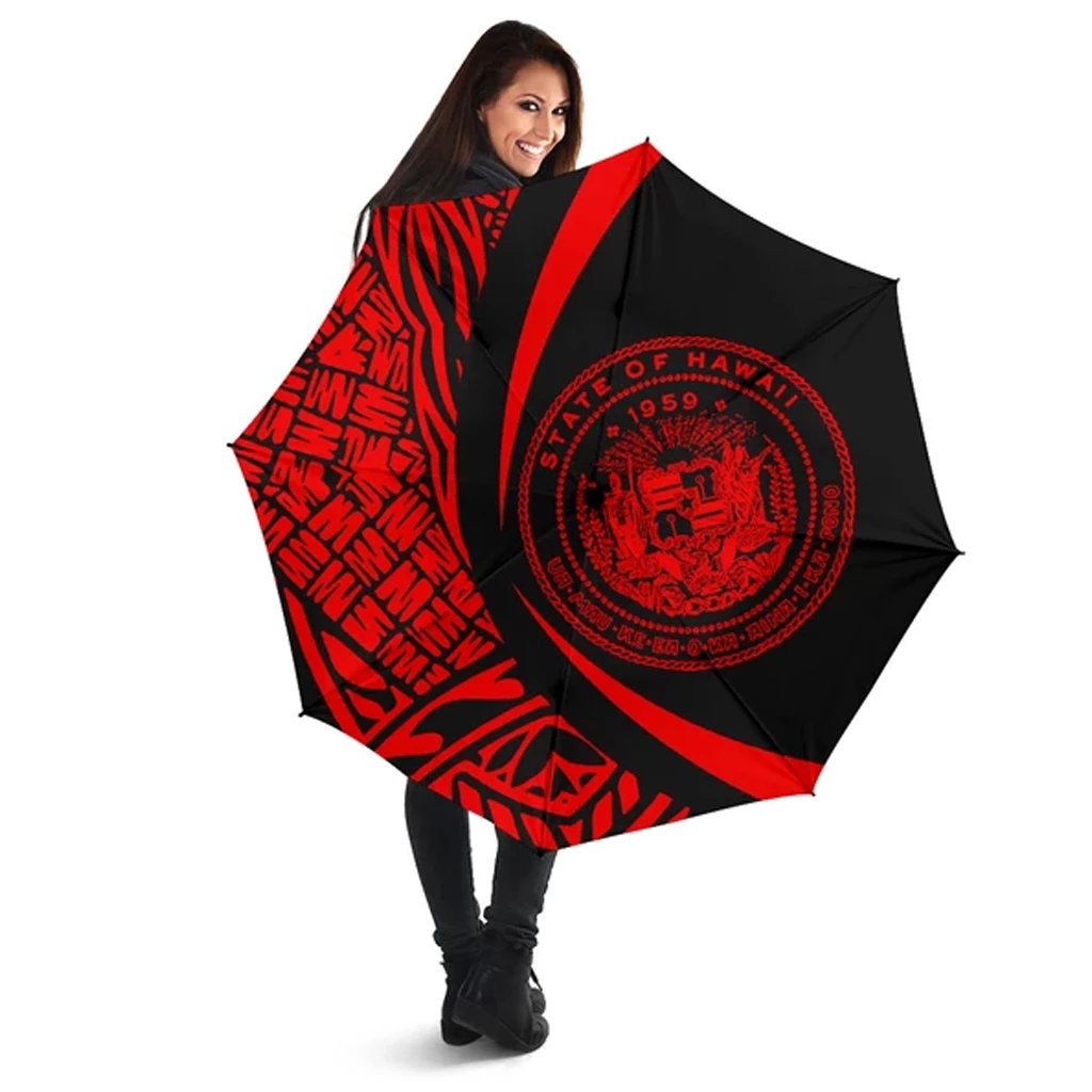 Seal Of Hawaii Umbrella Red - Circle Style Umbrella One Size Red - Polynesian Pride