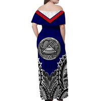 American Samoa Off Shoulder Long Dress Bald Eagle Mix Polynesian LT13 - Polynesian Pride