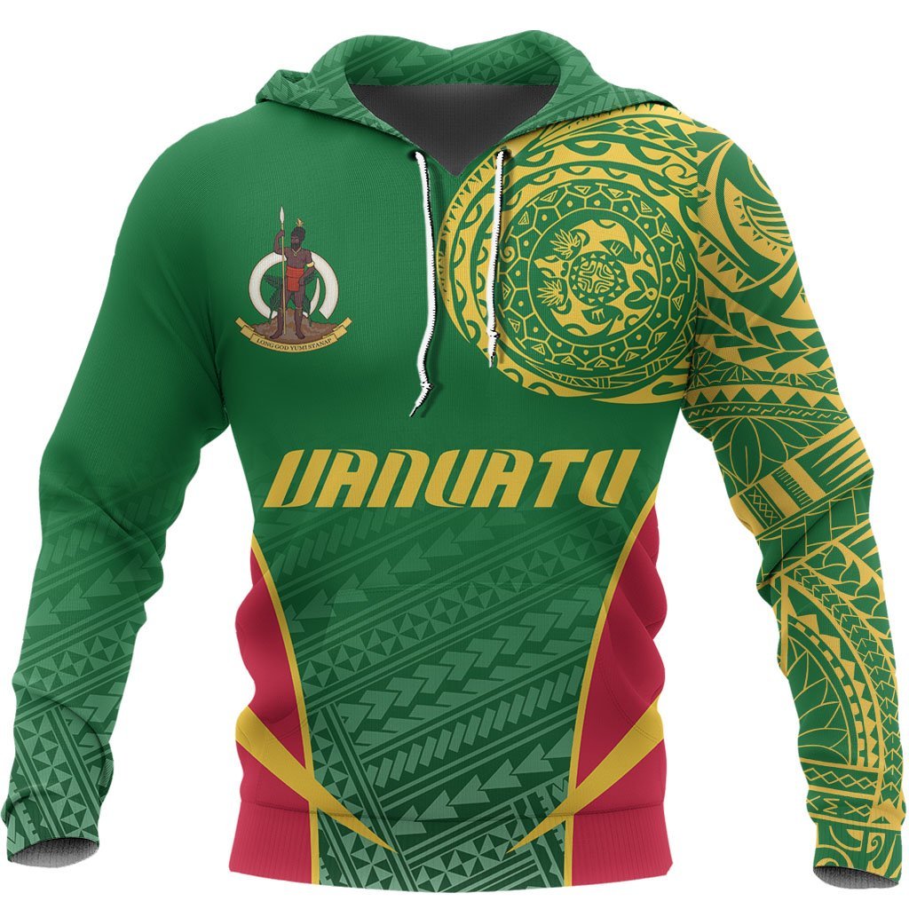 Vanuatu Active Special Hoodie Vanuatu Coat of Arms Polynesian Tattoo Unisex Green - Polynesian Pride