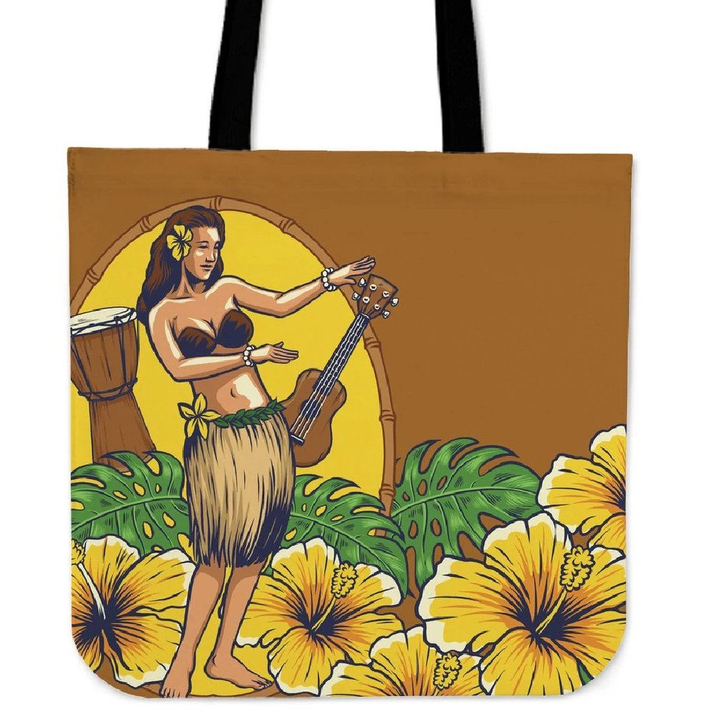 Hula Girl Dance Tradition Tote Bag Tote Bag One Size Yellow - Polynesian Pride